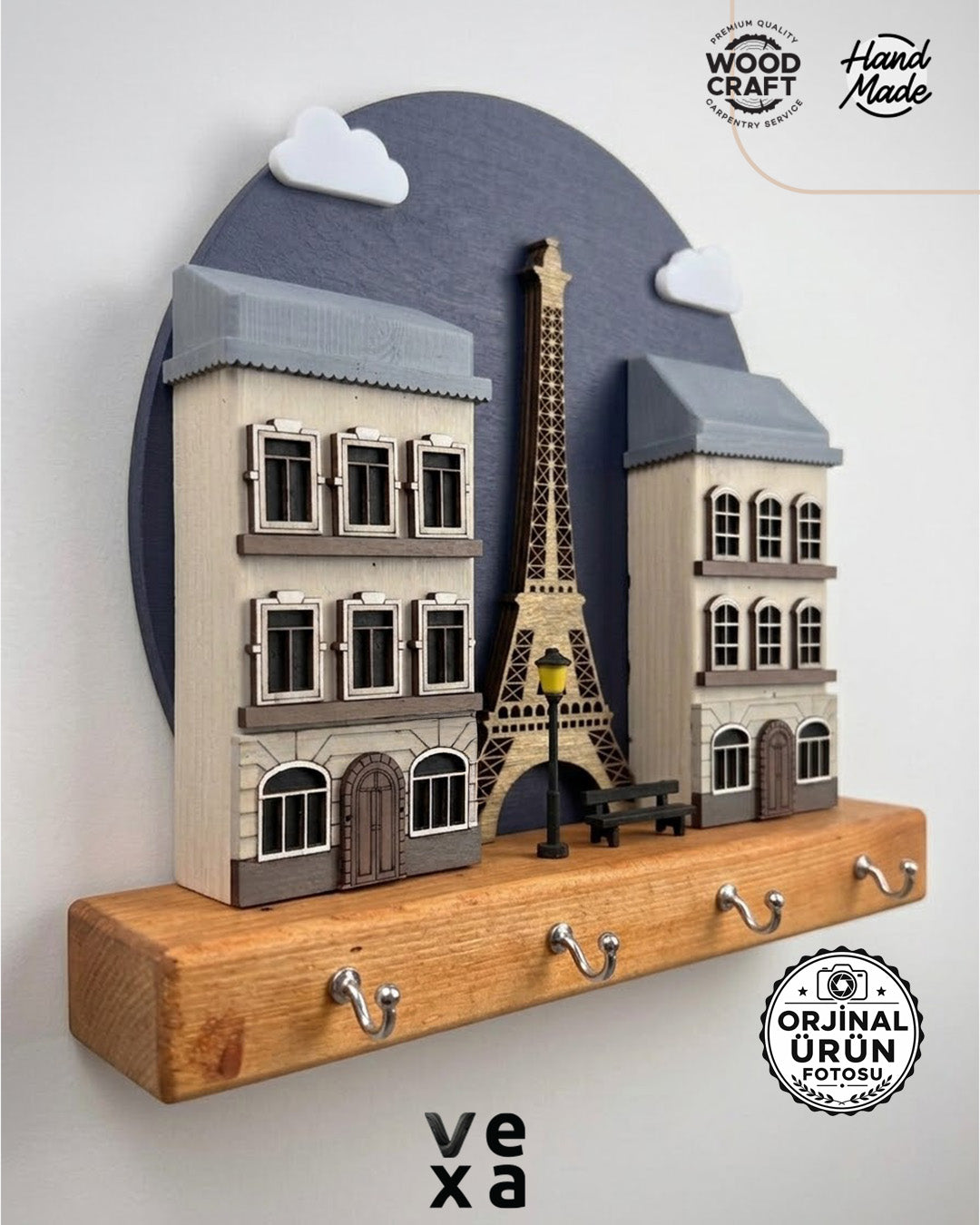 Paris Ahşap Anahtar Askılığı